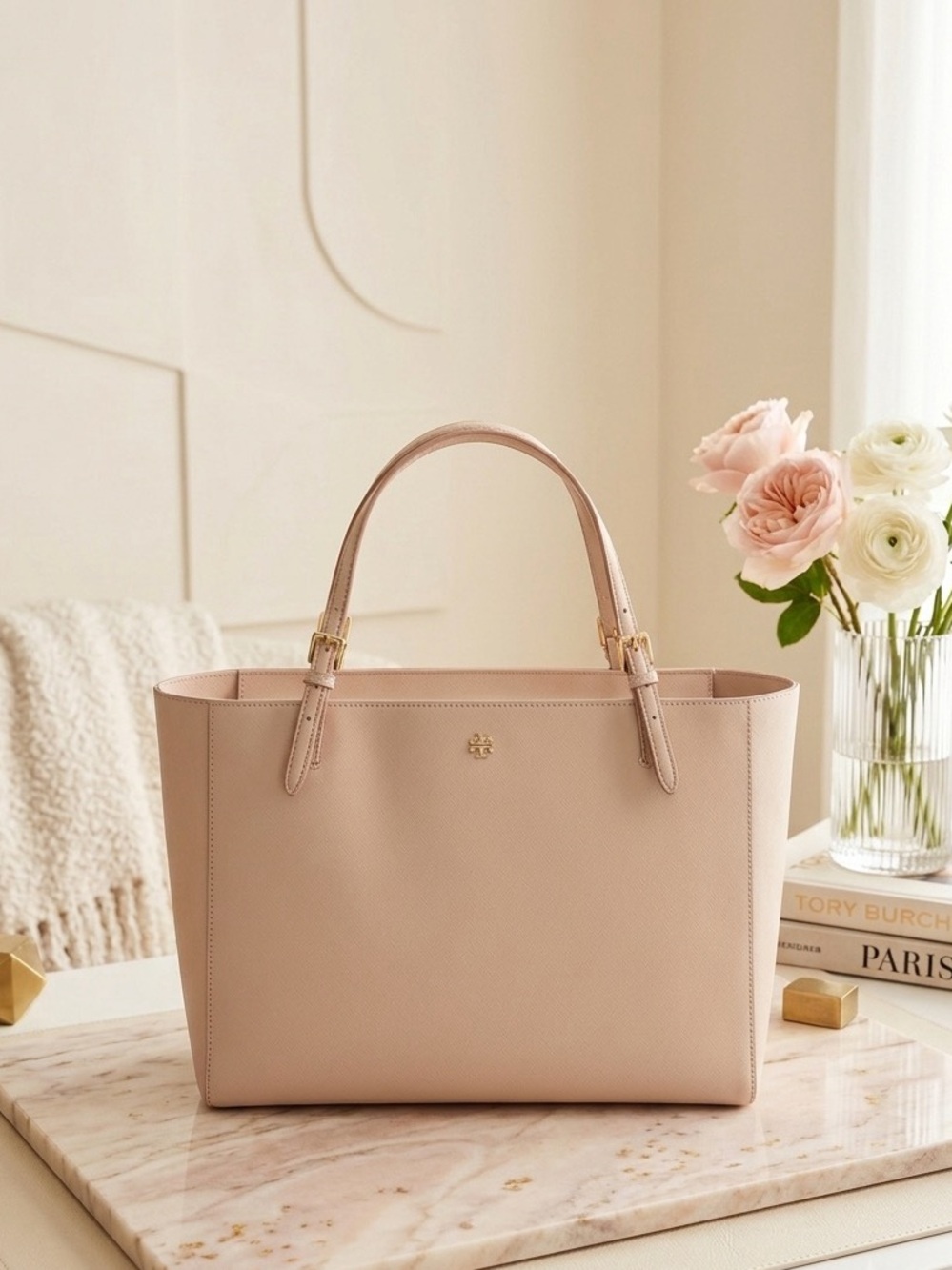 Tory Burch Soft Blush Pink Leather Tote